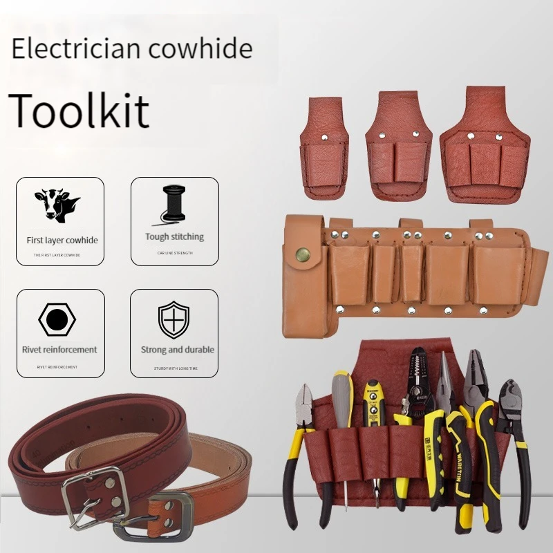 Cowhide Tool Kit For Electricians Thickened Waist Belt Bag Multiple Styles For Male Carpenters 1-5 Waist Pockets Plug-in Set