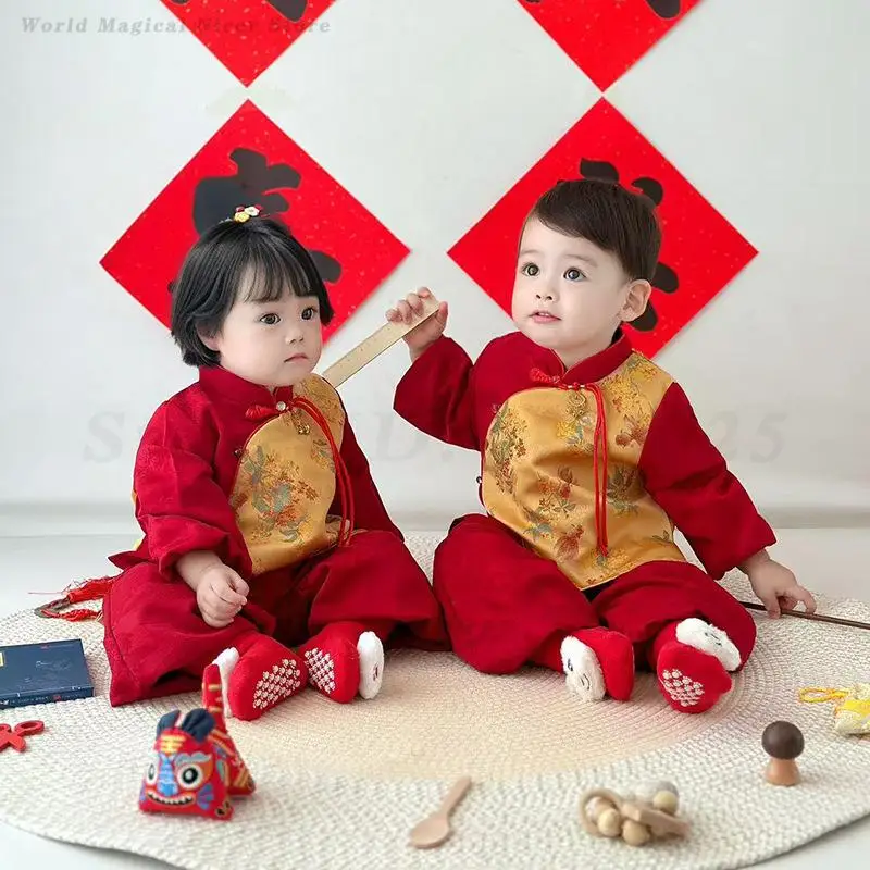Vestiti Tang in stile cinese per bambini Primavera Festivo Capodanno Hanfu Regalo Neonato Tang Suit Bambini Vintage Top a maniche lunghe Pantalone