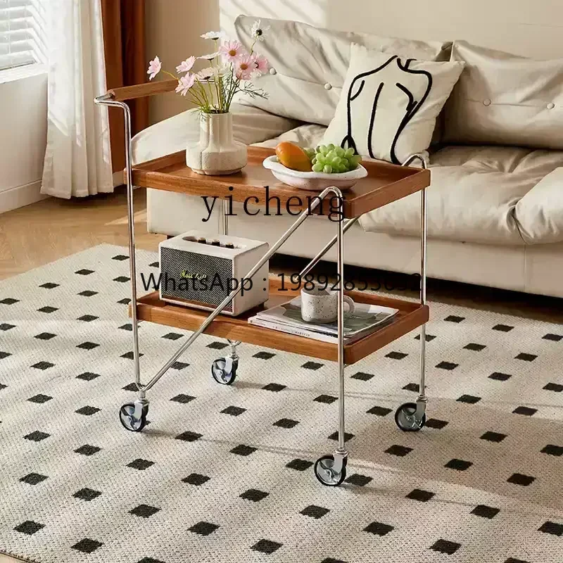 

XLL removable side sofa cart retro shelf living room solid wood bedside table