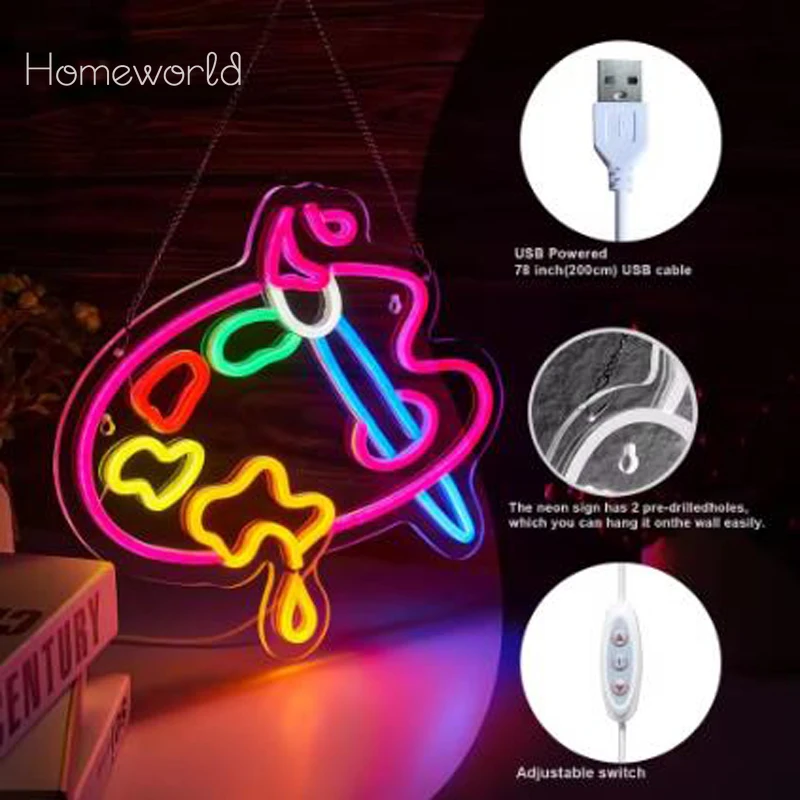 Palette LED Neon  Transparent Acrylic Design  USB Powered Dimmable  Suitable for Art Studio  Parties  Cafe Wall Art kids rooms