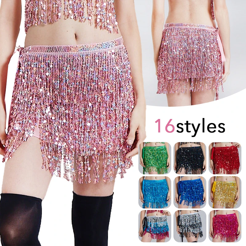 4 Layers Fringe Sequin Oriental Belly Dance Costume Women Dancing Hip Scarf Scarves Bellydance Accessories Clothes