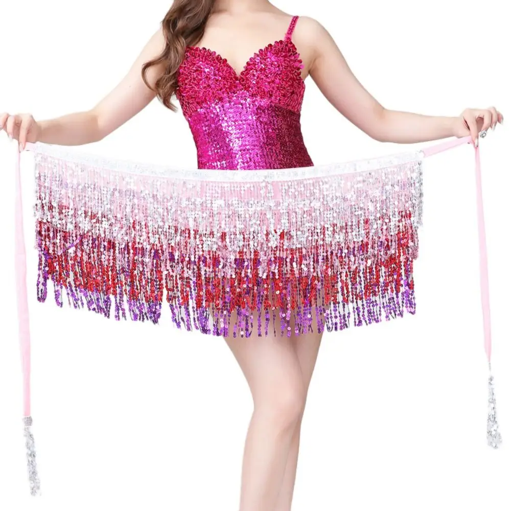 حفلة الترتر حزام الرقص الشرقي شرابة الشيفون الرقص الشرقي وشاح متعدد الألوان اكسسوارات الرقص أزياء الرقص الشرقي الرقص الهندي #3