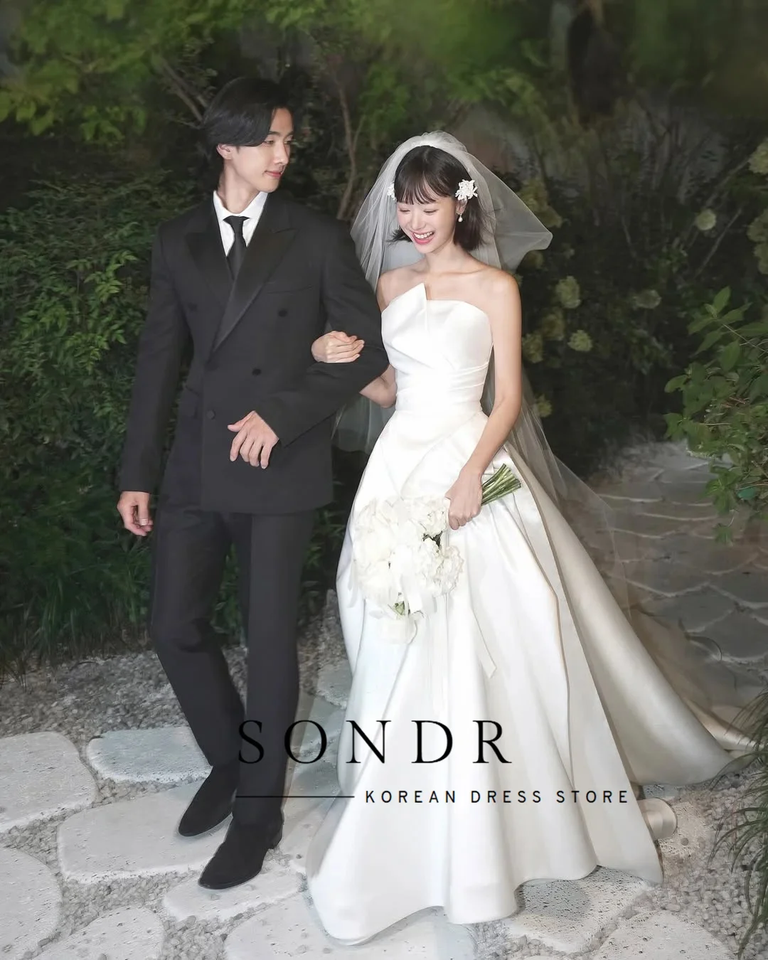 Sondr New Korean Wedding Dresses Strapless Silk Satin Bridal Gown Customized A Line Self-Wedding Dresses Photo Shoot Gown