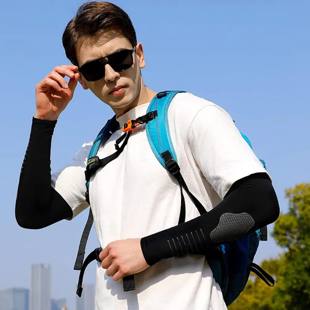 2PCS Ice Silk Sunscreen Sleeves Men\'s Cycling Sports Elastic Arm Guards Quick-drying Sweat-absorbent Cooling Sleeves Cover