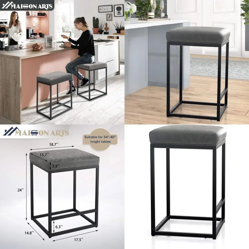 

Industrial-Style Upholstered Leatherette 24 Counter Stool, Grey, Supports 330 lbs