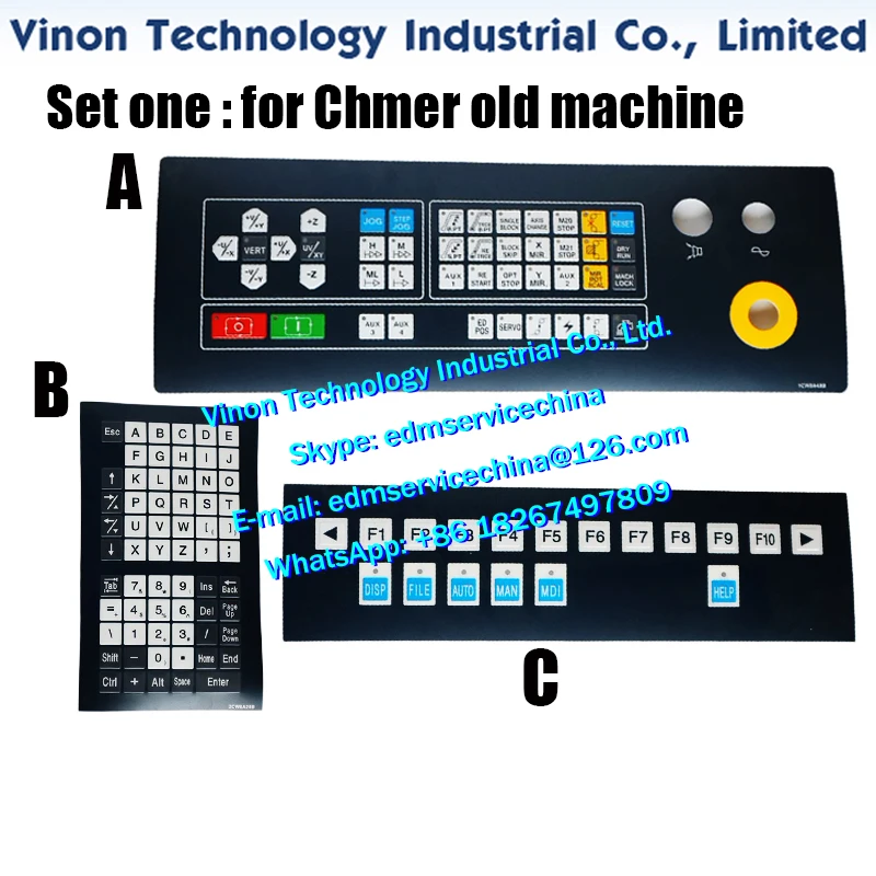 (Old type 3pcs/set) Chmer Keyboard Panel Set for wire cut edm machine, Keypad Sticker, edm Remote control box button membrane