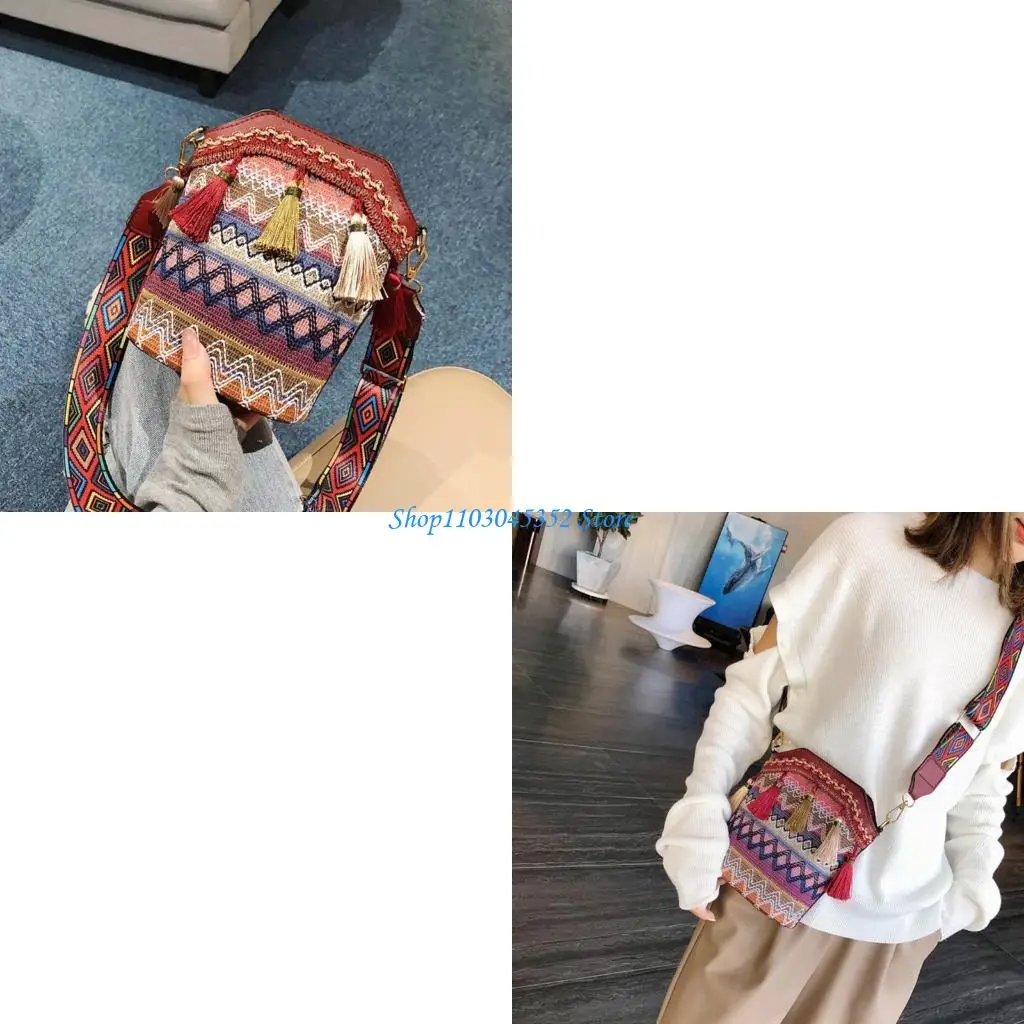 

Винтажная этническая сумка через плечо с вышивкой в ​​стиле бохо, хиппи, сумка-мессенджер с кисточками, пляжная сумка через для