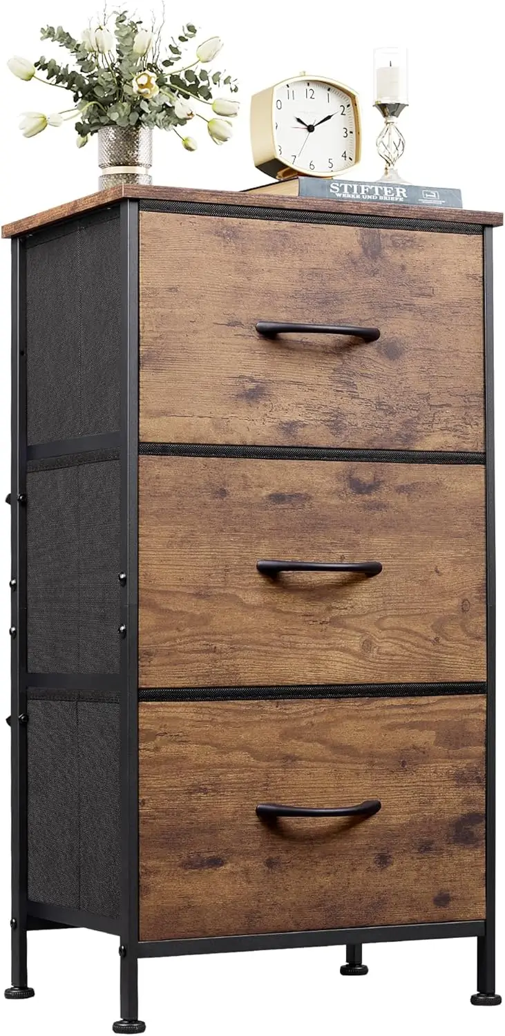 

Dresser with 3 Drawers, Fabric Nightstand, Organizer Storage Dresser for Bedroom, Hallway, Entryway, Closets, Sturdy Steel Fr