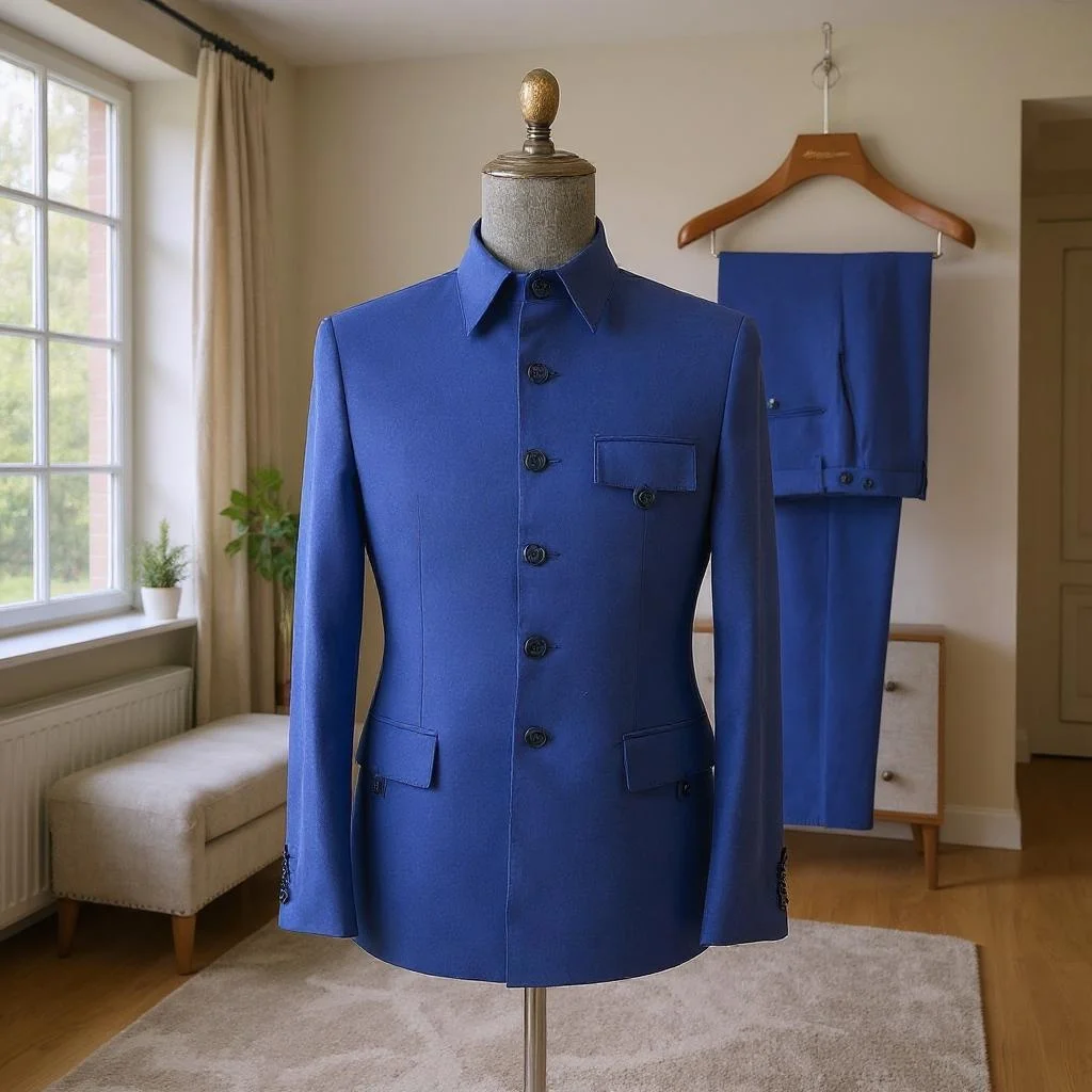 

Свадебный смокинг в стиле сафари для африканских мужских костюмов с воротником-стойкой, приталенный однобортный костюм из 2 предметов, деловой деловой модный костюм