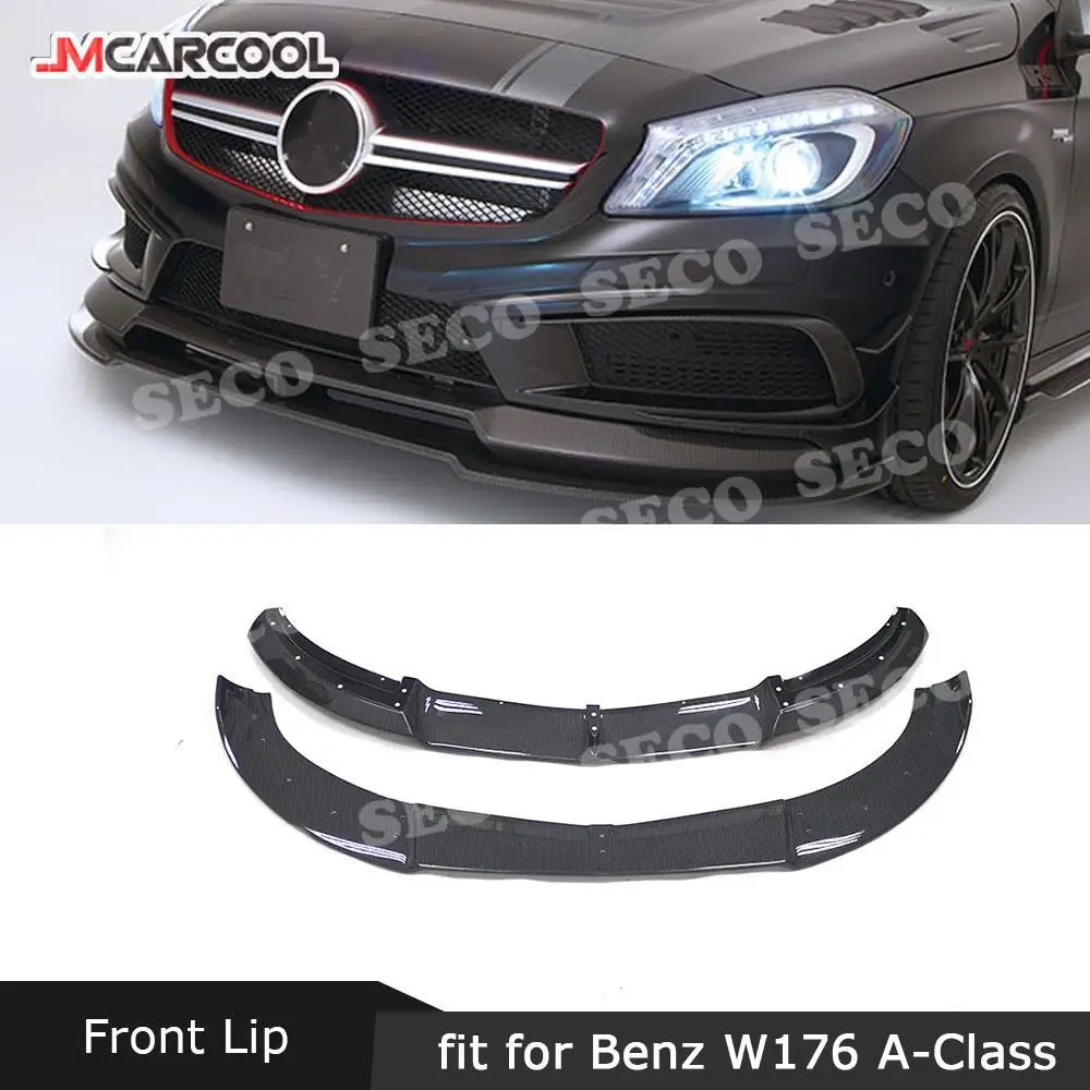 for Mercedes Benz A Class W176 A250 Sport Bumper 2013-2015 Double Front Lip Spoiler Carbon Fiber Head Chin Protector Car Styling