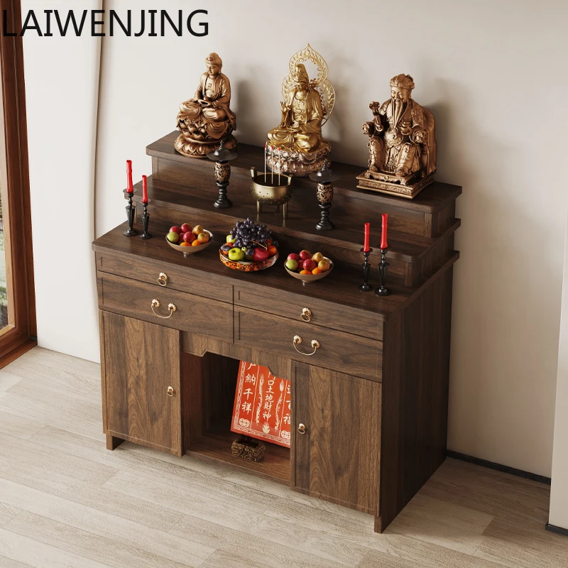 MJY خزانة إله الثروة المنزلية الجديدة على الطراز الصيني مزار بوديساتفا تقدم طاولة تمثال بوذا طاولة تقديم