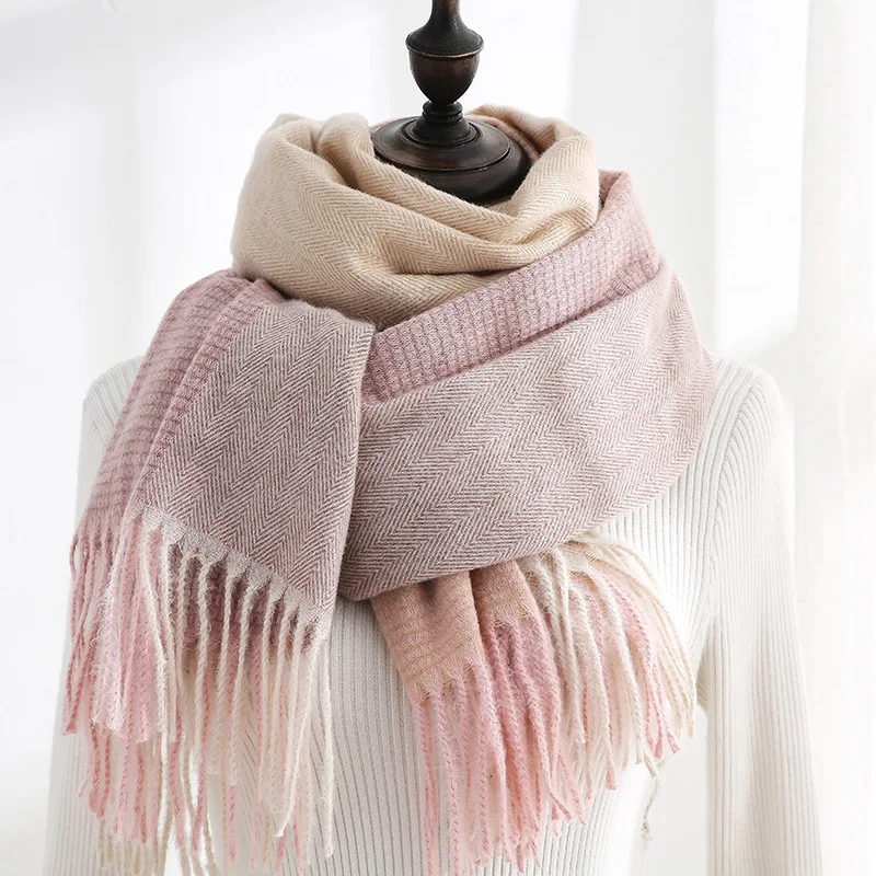 2024 New Luxury Brand Fashion Women\'s Autumn/Winter Plaid Tassel Imitation Cashmere Scarf Warm Pashmina Shawl Wholesale