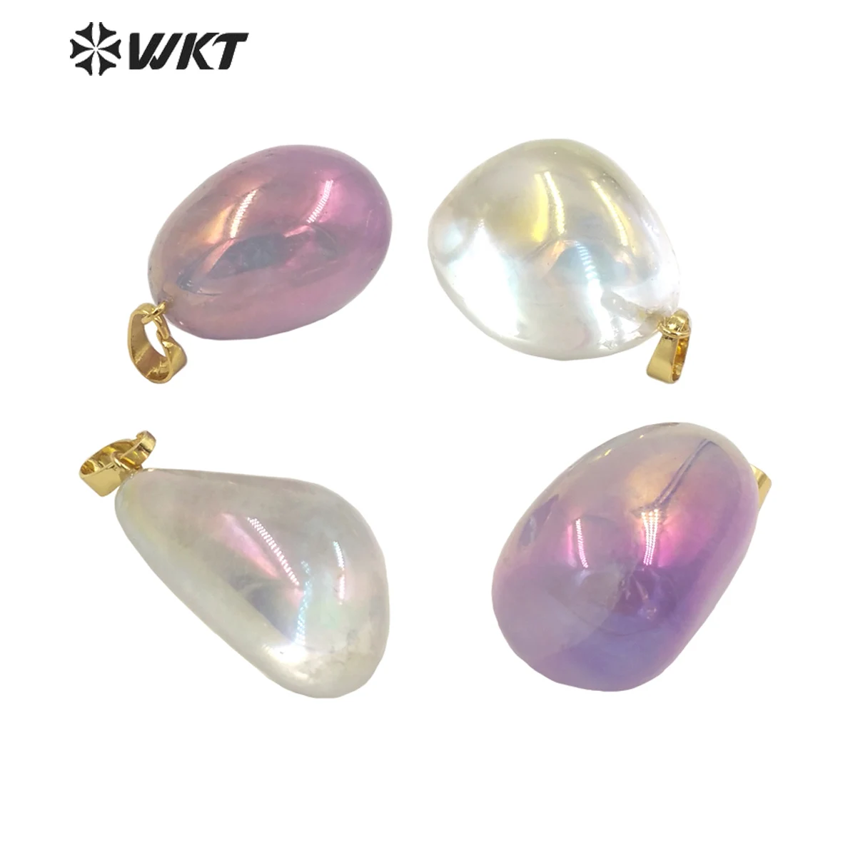 WT-P1807 WKT exclusive Natural Aura spirit quartz pendant high polish brightly Aura Amethyst chunky stone pendant for friend