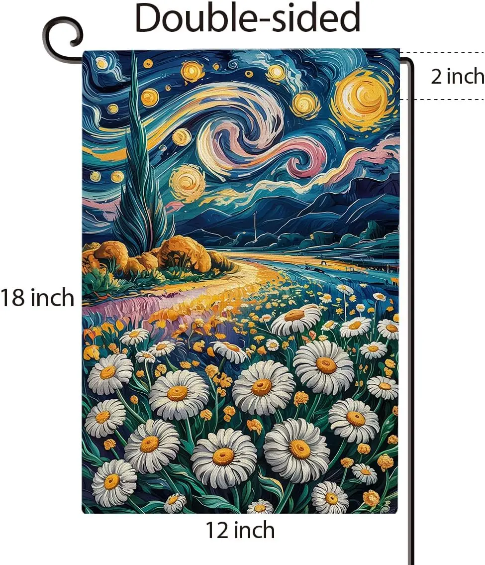 Spring Summer Floral Garden Flag Double Sided Starry Night Daisy Burlap House Flag Outdoor Seasonal Decorations for Yard Por yyi
