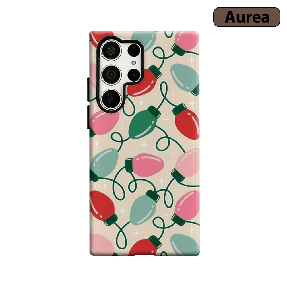 Pastel Christmas Light String Phone Case for Samsung Galaxy S25 Ultra S24 Ultra Plus Shockproof Double Layer Tough Back Cover