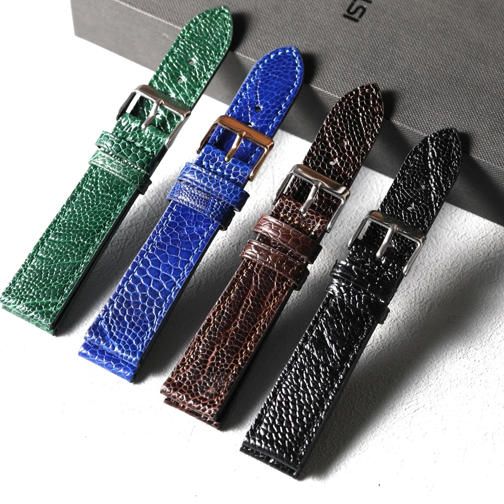 Handmade Ostrich Foot Genuine Leather Watchband, 18 19 20 21 22MM, Vintage Blue-Green Brown Vintage Men's Bracelet