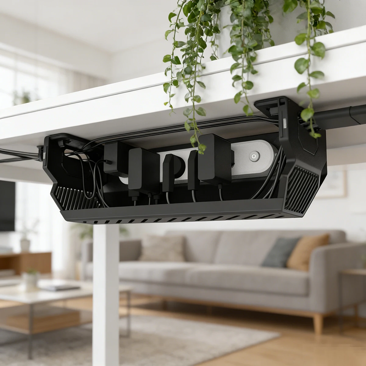 

Black Desk Cable Management Tray, Under Desk Wire Organizer, Ventilated Cord Holder for Home & Office