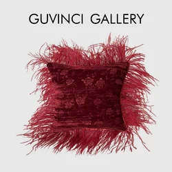 Guvinci-ヴィンテージベッドジャカードクッション,ビクトリア朝様式,羽,ヴィンテージ,赤いベルベット,装飾,枕カバー,29x29cm