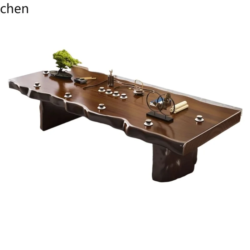 

HYS solid wood tea table simple office tea table new Chinese zen large board tea table and chair combination