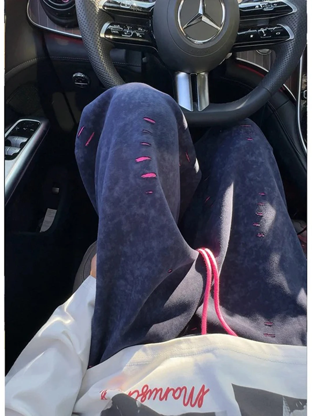 

Мужские спортивные брюки свободного кроя с широкими штанинами, синие, с дизайном «нож», в американском ретро-стиле, из плотной ткани, для осеннего сезона