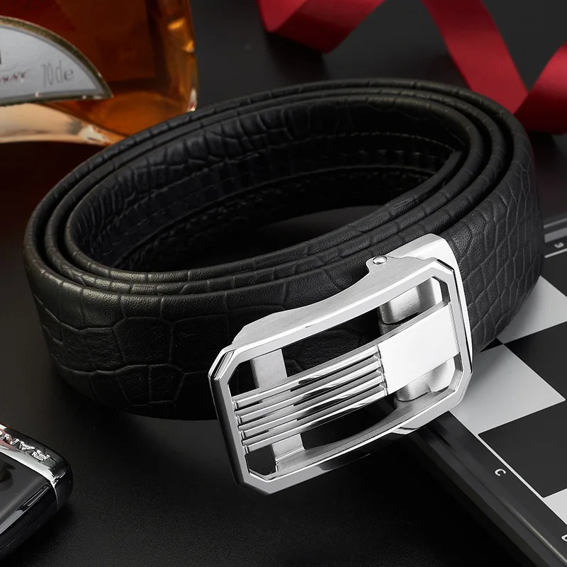 Stainless steel automatic buckle men's entire first layer cowhide belt men's leather business belt adult belt men