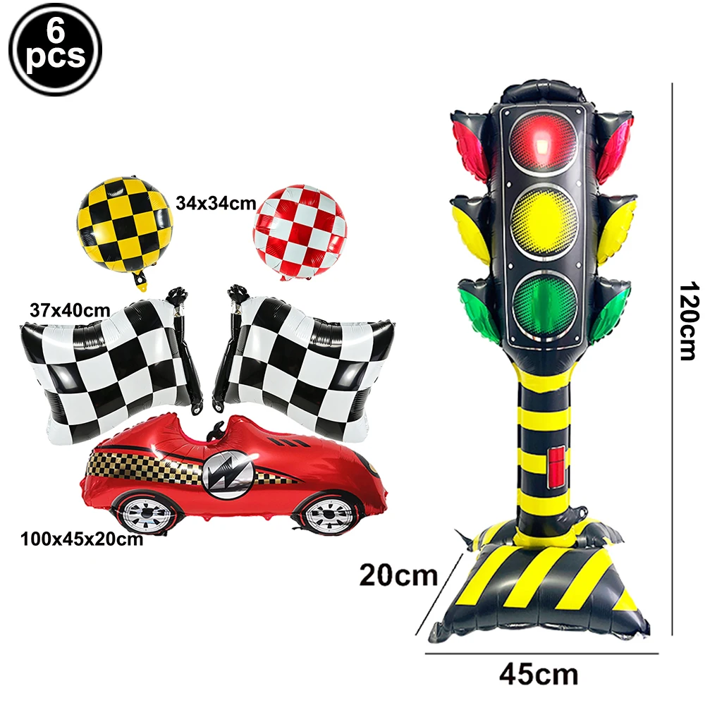 Rennwagen-Partyzubehör, karierte Flaggen, Mini-Verkehrskegel, Rennstrecke, Matte, Tischdecke, Hängeflagge, Rennwagen, Geburtstagsdekorationen