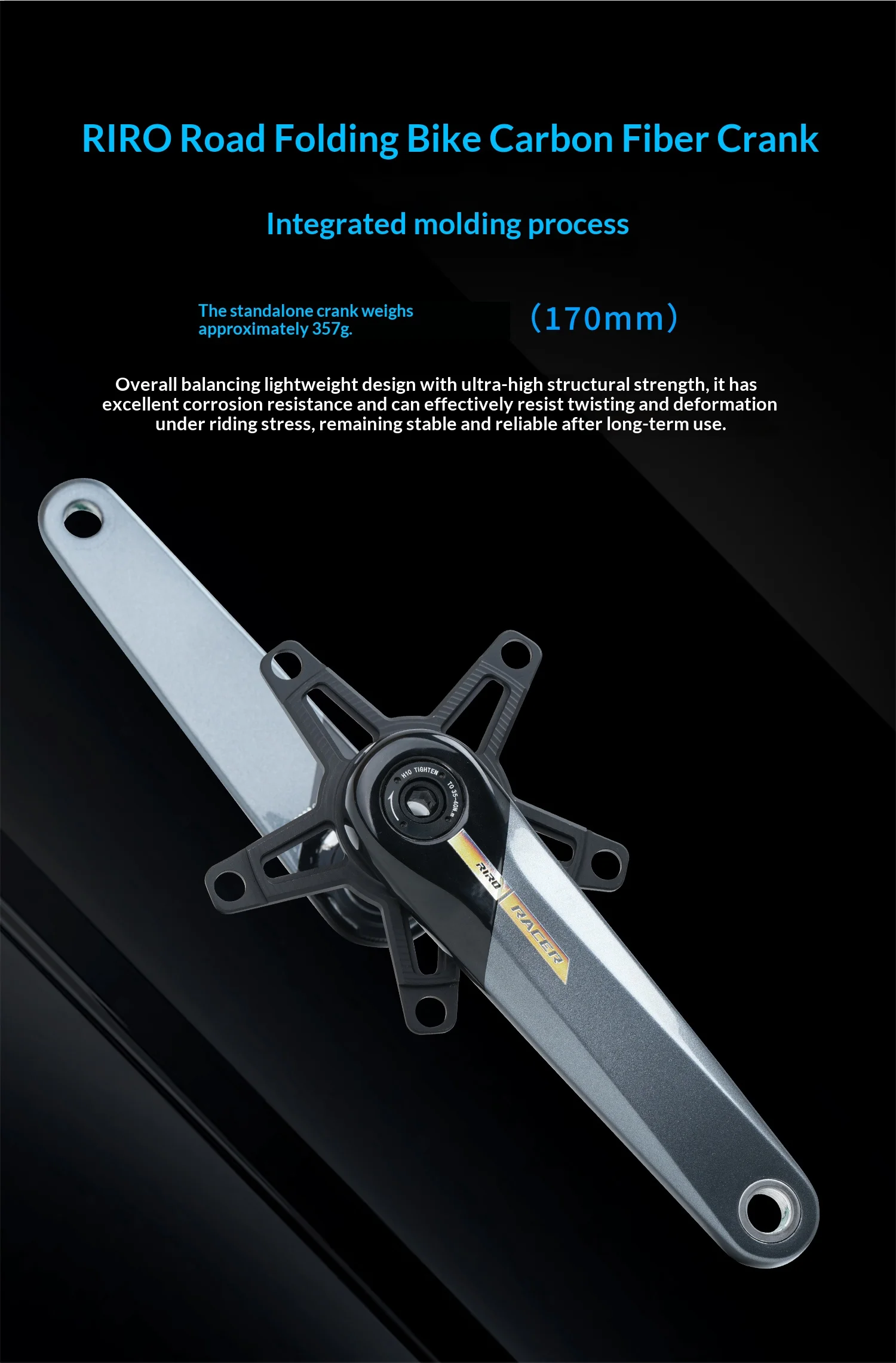 RIRO KSB Carbonfaser-Kurbelgarnitur für Rennrad/Klapprad, 24mm Spindel, 3-Bolzen-Direktmontage, kompatibel mit Leistungsmessern. – Detail 4