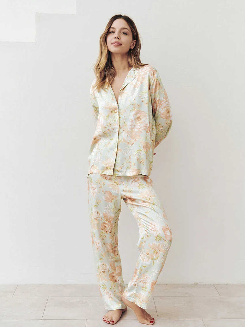 

Женский комплект для сна Marthaqiqi: пижама с принтом, отложным воротником, длинными рукавами и брюками, повседневный комплект для дома