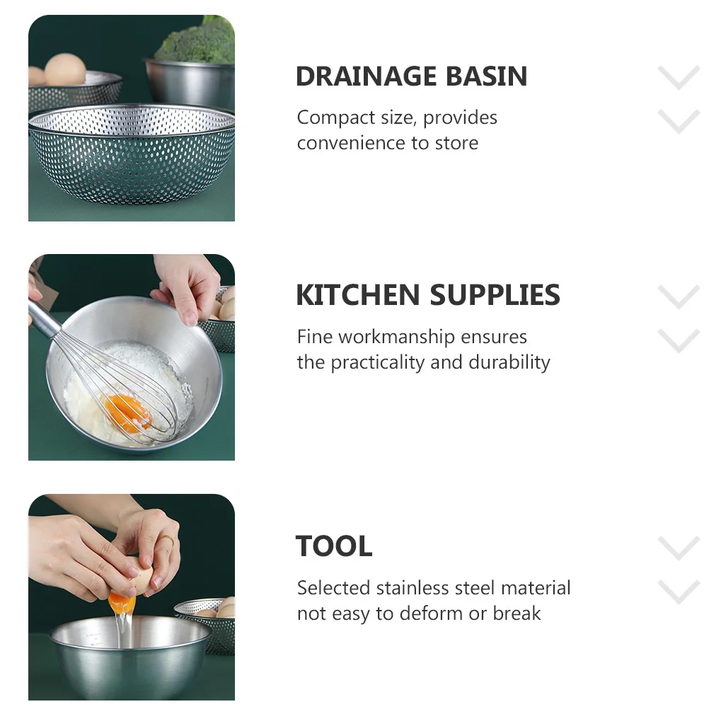 

2Pcs Stainless Steel Drainage Bowl for Fruit Vegetable Rice Washing Kitchen Drying Basket Compact Drain Bowls Kitchen Supplies