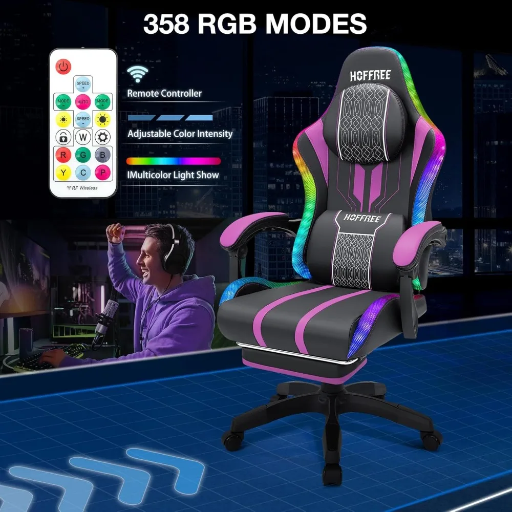 Gaming Chair Massage with Speakers Big and Tall Video Game Chair with Footrest for 400lbs Reclining High Back Computer Desk