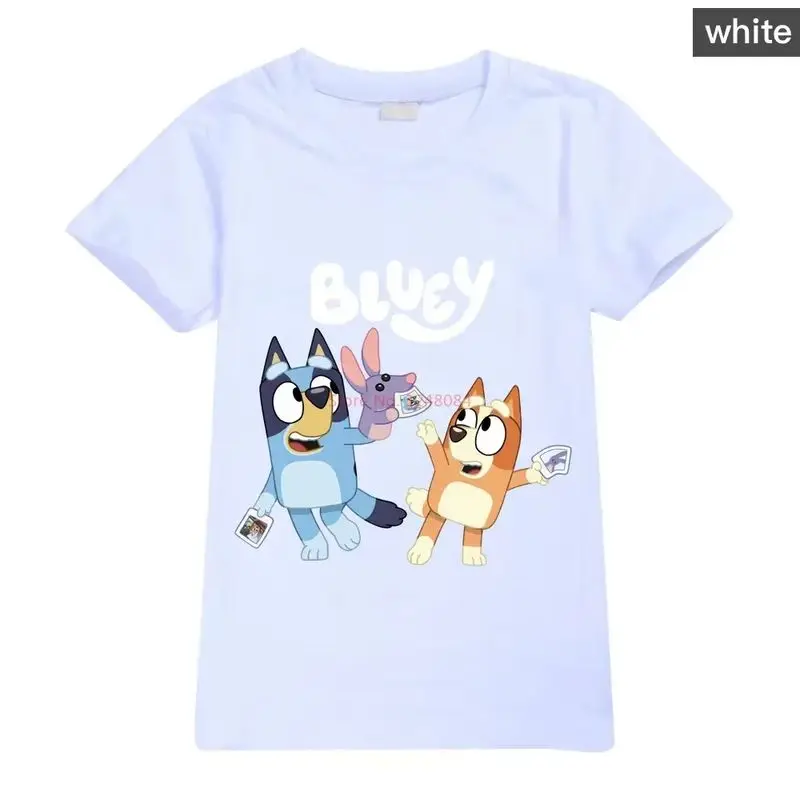 New Anime Bluey Summer Casual Printed Top Bingo Bluey Family Round Neck Pure Cotton Short-Sleeved T-Shirt Boy Girl Birthday Gift