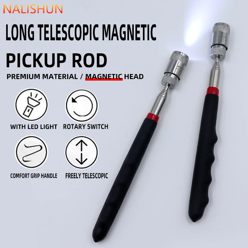 Telescopic Magnetic Pick-Up Tool with Led Lighting, Magnetic Rod for Picking up Screws in Auto Repair, Tool for Picking up Metal Parts in Narrow Gaps Built-In Battery