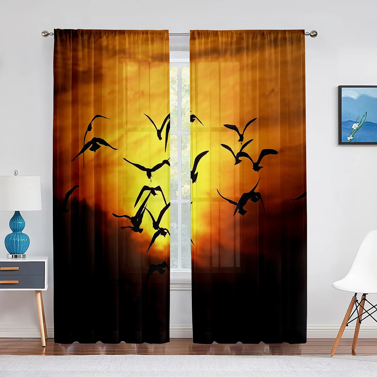 Birds Flying Animals Sunset Sky Sheer Curtains for Living Room Chiffon Voile Curtain Bedroom Kitchen Tulle Curtain Window Drapes