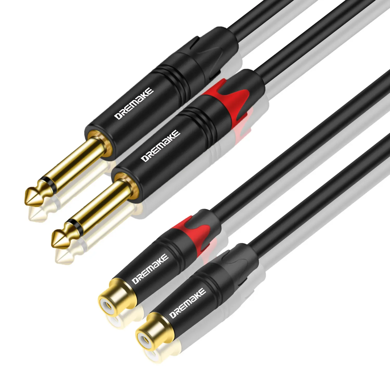 

DREMAKE Dual 6.35mm to Dual RCA Cord 2 x 6.35mm 1/4’’ Male TS to 2 RCA Female Stereo Audio Cable, Mono 6.35mm Jack to RCA Cable