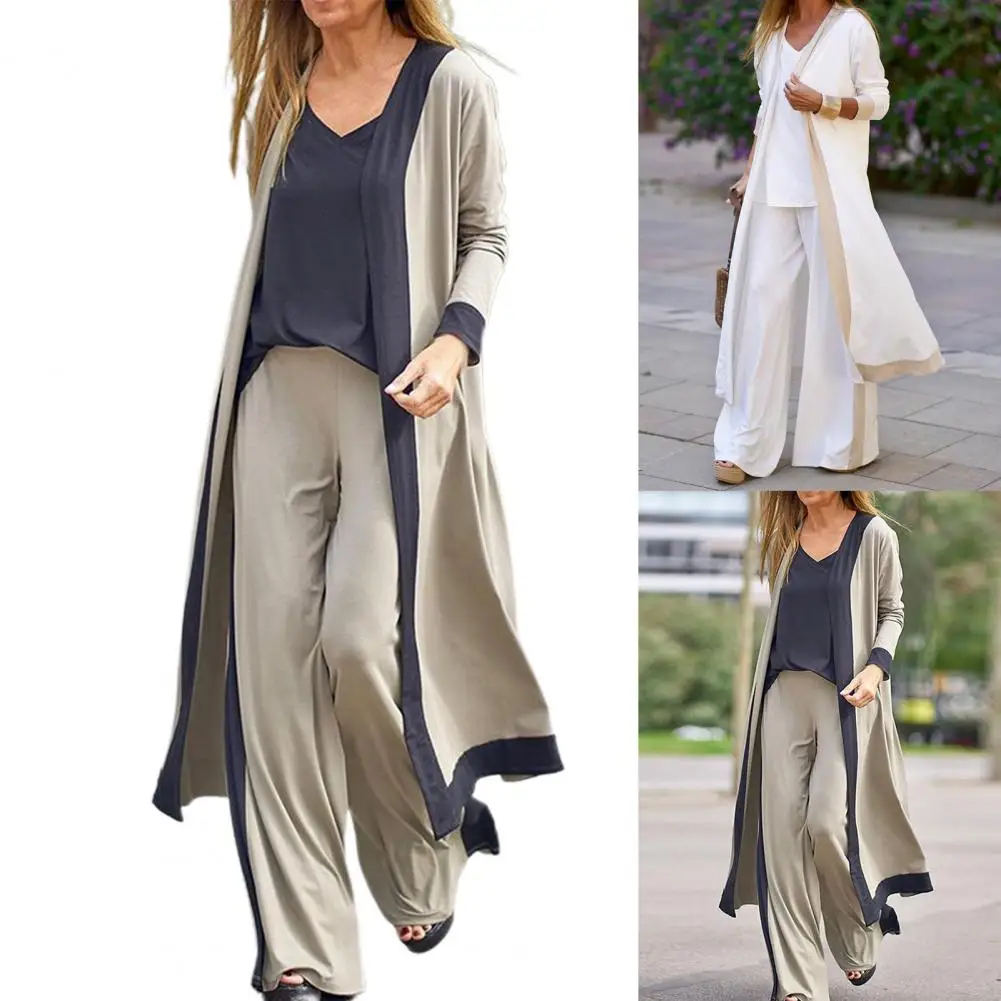 

Cardigan Camisole Pants Women Color Block Autumn Winter Color Block Cardigan Wide Leg Pants Outfit Outfit Straight Leg