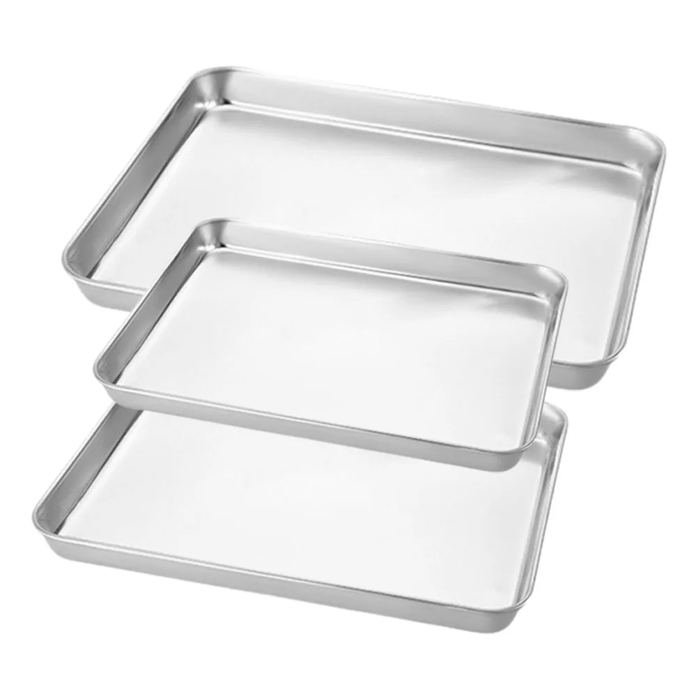 

3 Pcs Stainless Steel Steamer Tray Rectangular Pan Square 26 5x15 5x1 2 Large Home Storage Baking Plate Banquet Food for home