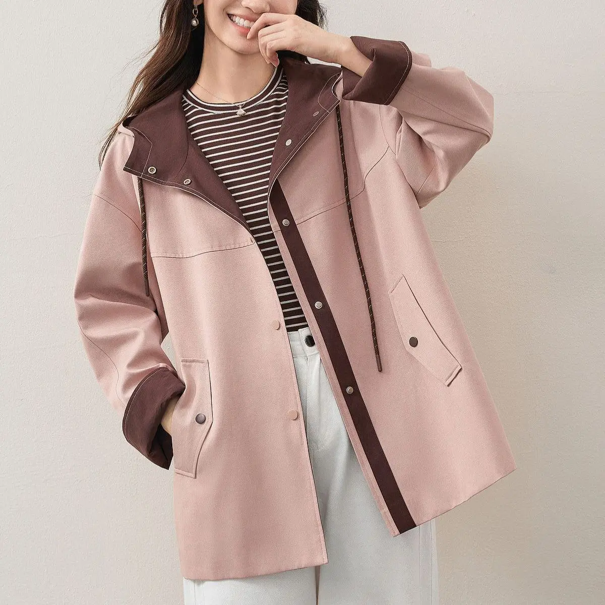 2026 Spring Autumn New Long Jacket Ladies Korean Hooded Windbreaker Coat Women Casual Outerwear Slim Tooling Outcoat Ladies Top