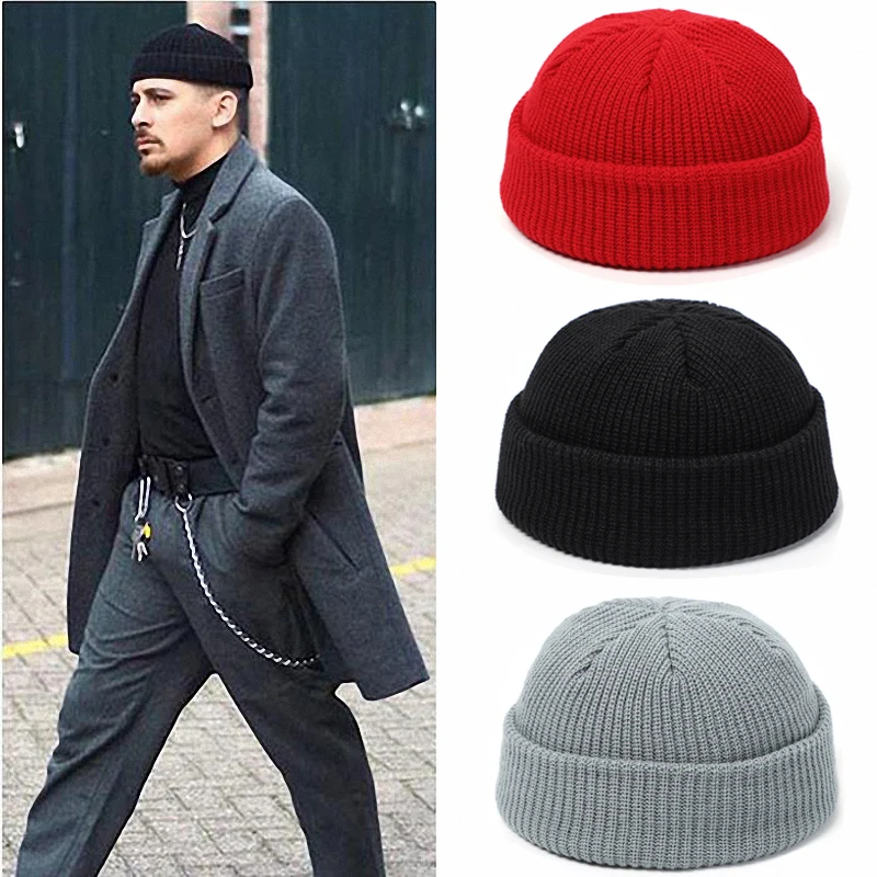 Chapéus de malha para mulheres gorro masculino gorro de inverno retrô sem abas de melão boné de melão manguito docker gorros de pescador chapéus