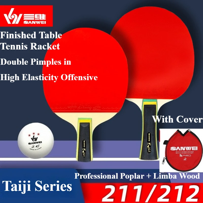 

SANWEI 211/212 Finished Table Tennis Racket Double Pimples in High Elasticity Offensive Beginner ﻿Ping Pong Paddle With Cover