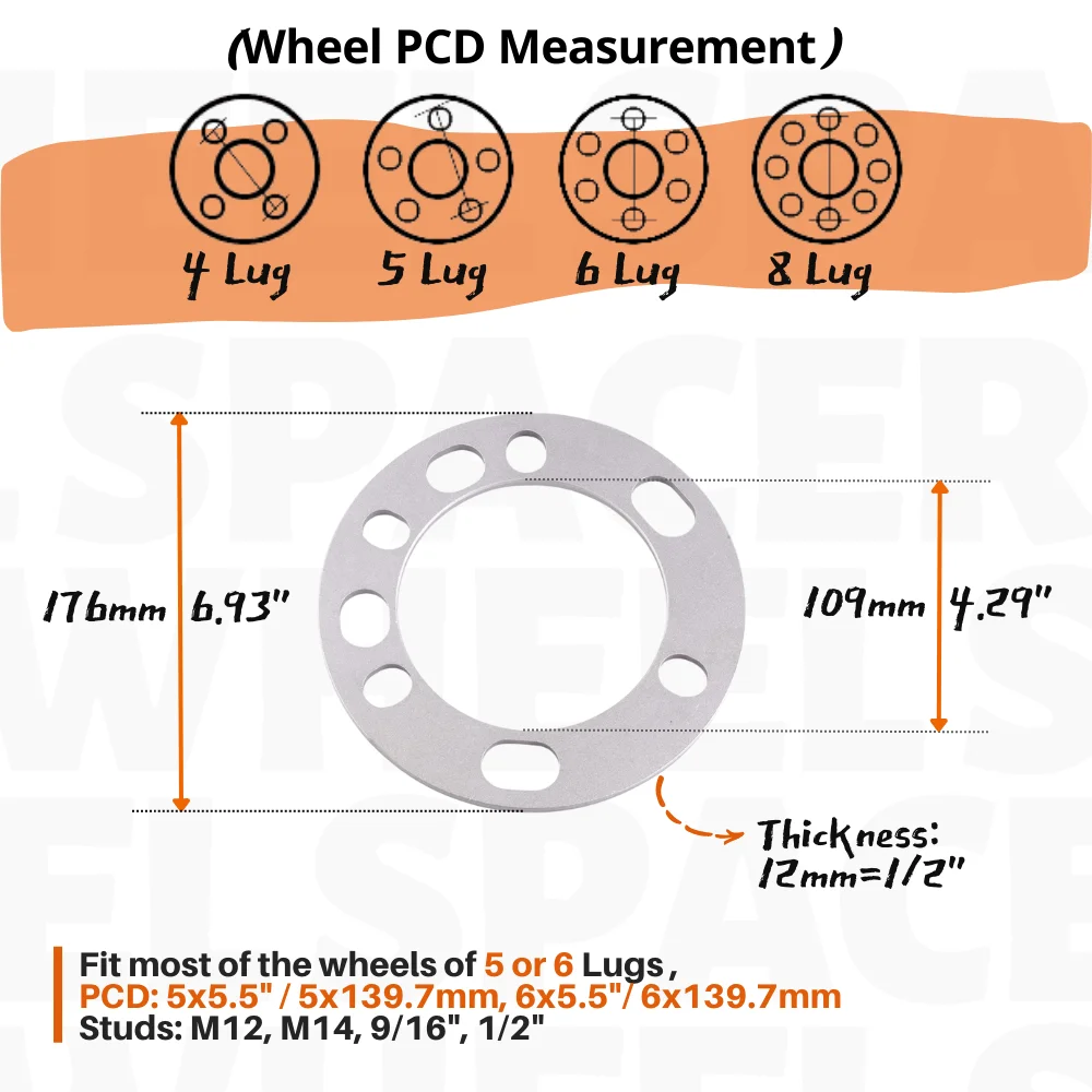 12mm Universal Wheel Spacers Bolts Pattern 5x5.5\