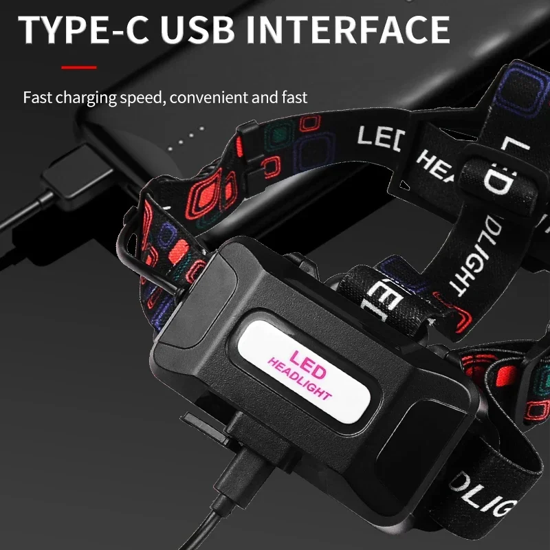 Headlamp LED Rechargeable Headband Rechargeable Super Bright Outdoor Flashlight Long Range Fishing Battery Life Mining Lamp