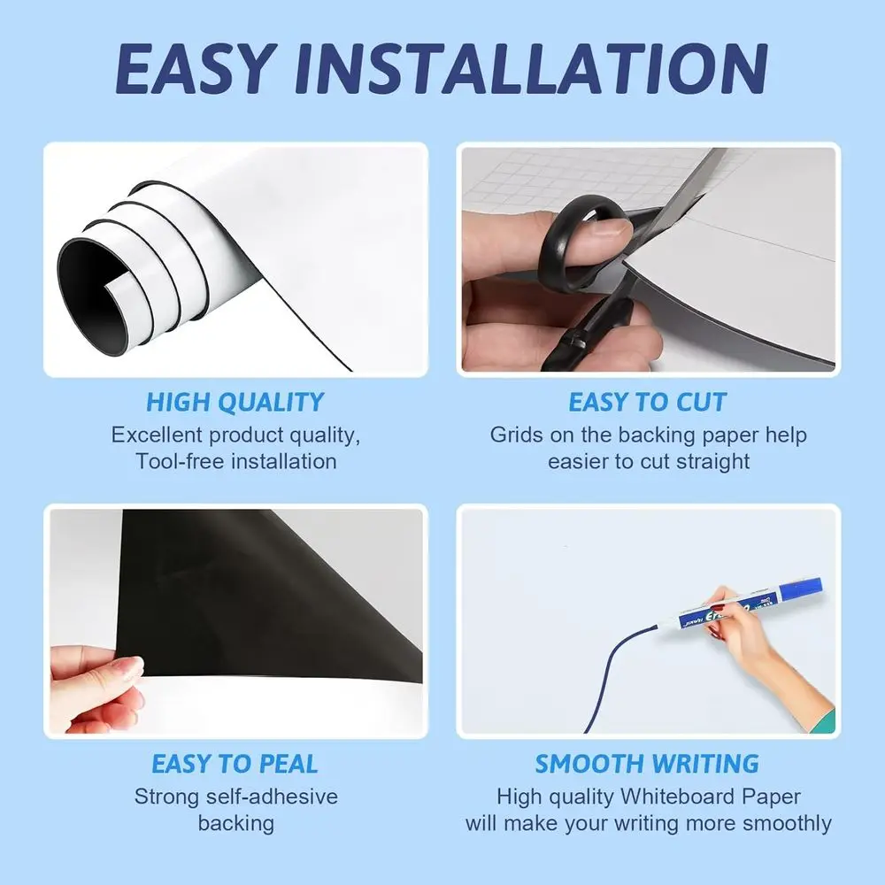 ورق سبورة بيضاء مغناطيسي مقاس 47 × 36 بوصة - كتابة سلسة، سهل المسح، بدون شبح، عصا قوية للمنزل والمكتب والثلاجة #5