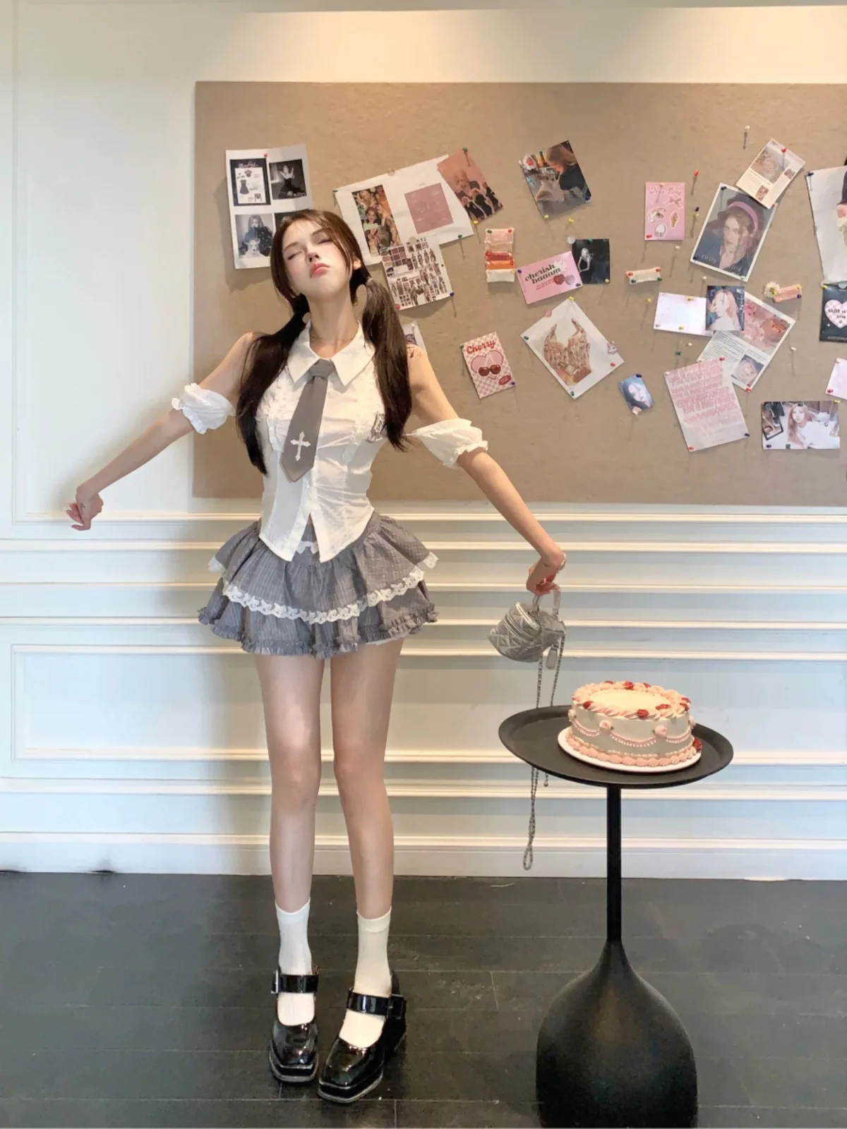 White Pure Desire oulder Bared ort Sve irt Set da donna per la scuola estiva con gonna a sbuffo e set da due pezzi Dr