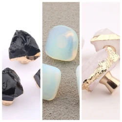 White Black Crystal Stone Wardrobe Handle Drawer Knobs Natural Irregular Brass Handles for Cabinet Door Kitchen Furniture Pulls