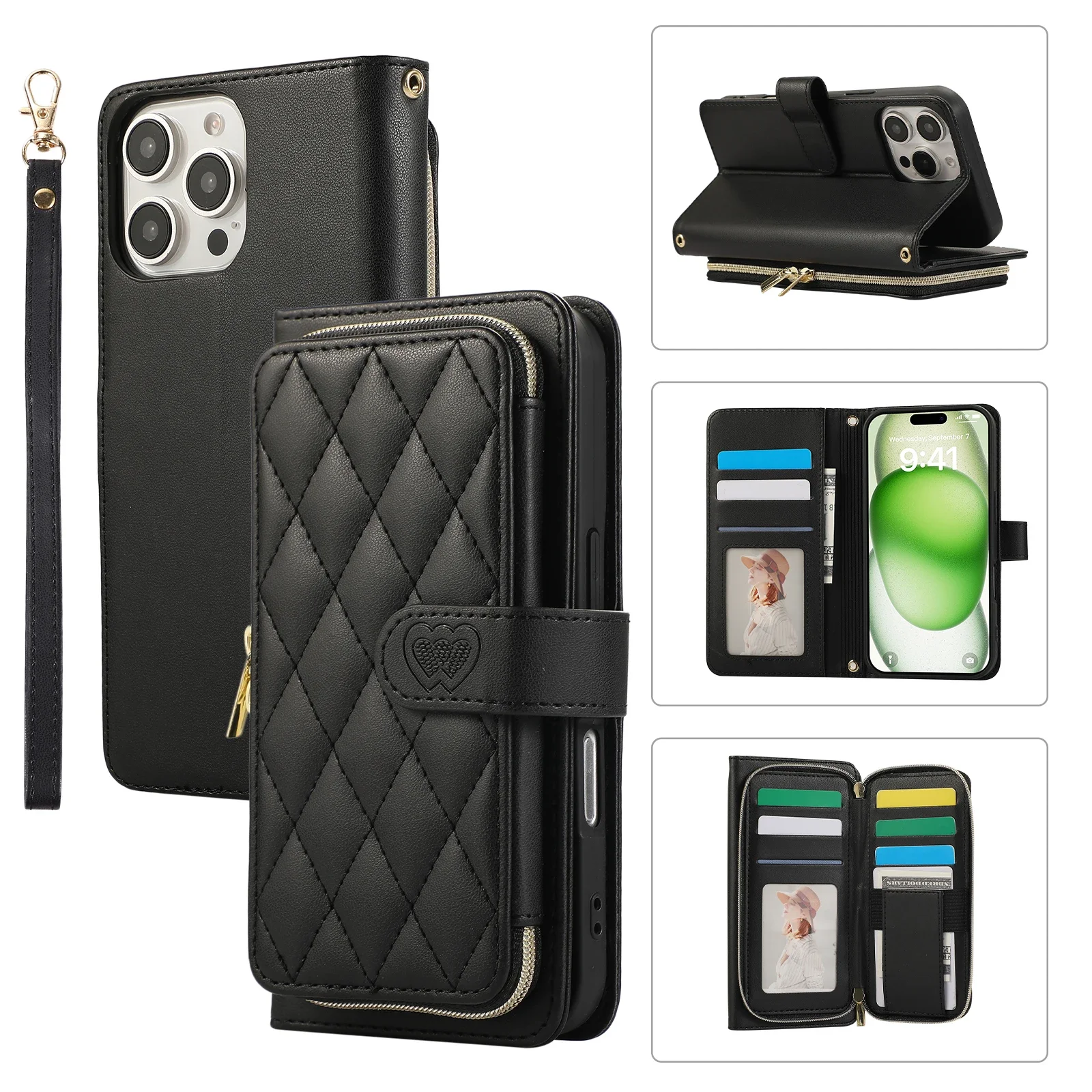 

Pu Leather Phone Case For iPhone 16 15 14 13 12 Mini 11 Pro XS Max X XR 8 7 Plus SE 2022 TPU Frame Flip Wallet Card Slot Cover