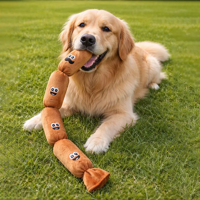 

Cute Sausage-Shaped Squeaky Dog Toy Durable Plush Chew Toy With BB Sound Interactive Pet Chew-Resistant Toy For Boredom Relief
