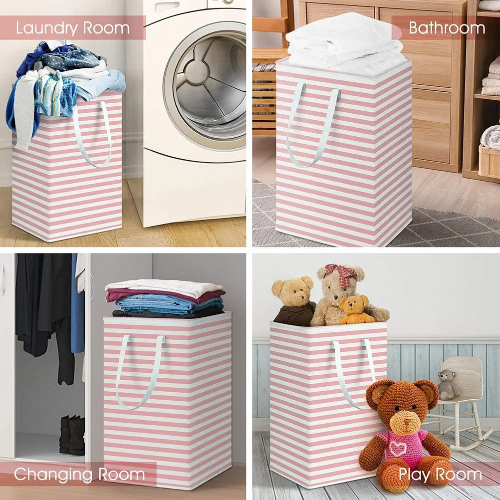 

Collapsible Laundry Basket Storage Bedroom Dorm Portable Multipurpose Oxford Bin Hamper Dirty Container Striped Modern Foldable