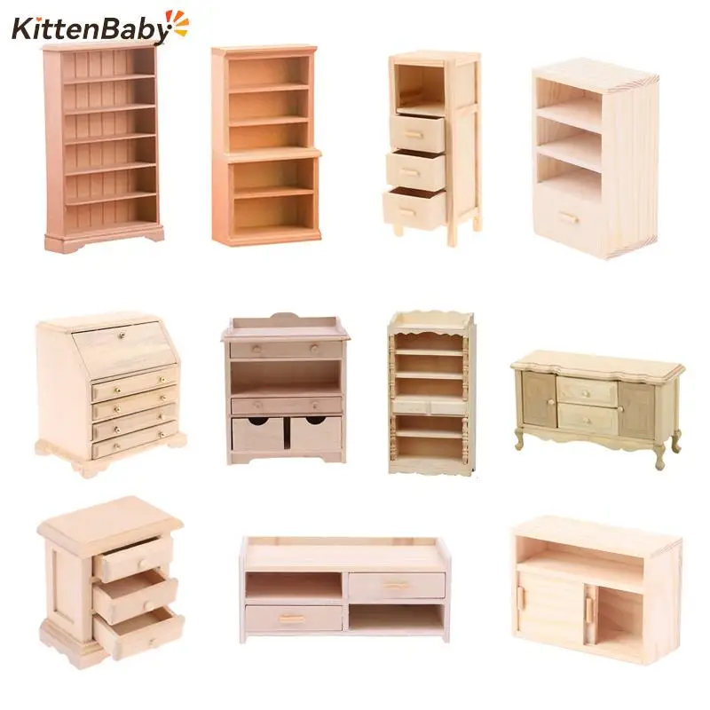 1/12 Dollhouse Bookshelf Storage Cabinet Miniature Closet Book Table Cabinet Shelf Model Dollhouse Furniture Decor DIY Toys