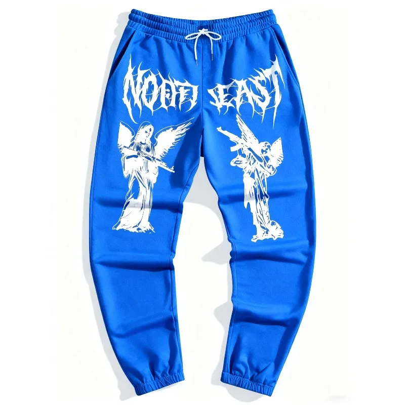 شمال شرق الملاك المطبوعة Sweatpants القوطية الشارع موضة الشرير الهيب هوب ركض المعادن الثقيلة حجم كبير سراويل تقليدية فضفاضة #5