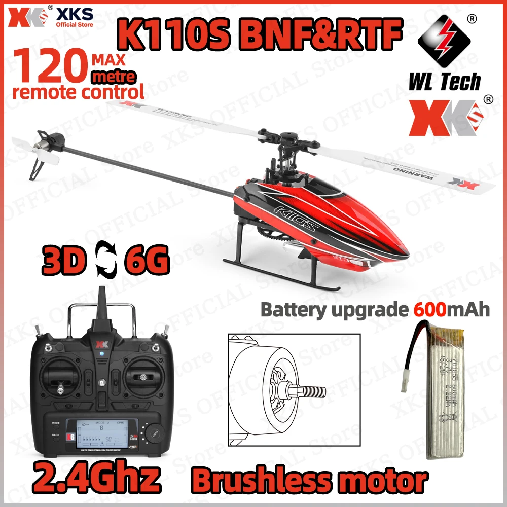 

XKS WLtoys K110S BNF RTF RC Helicopter 2.4G 6CH 6G System 3D Brushless Motor Remote Control Mini Aircraft Toy Gift for Boys Kids